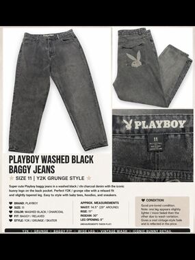 PLAYBOY Washed Charcoal Baggy Jeans - Charcoal
